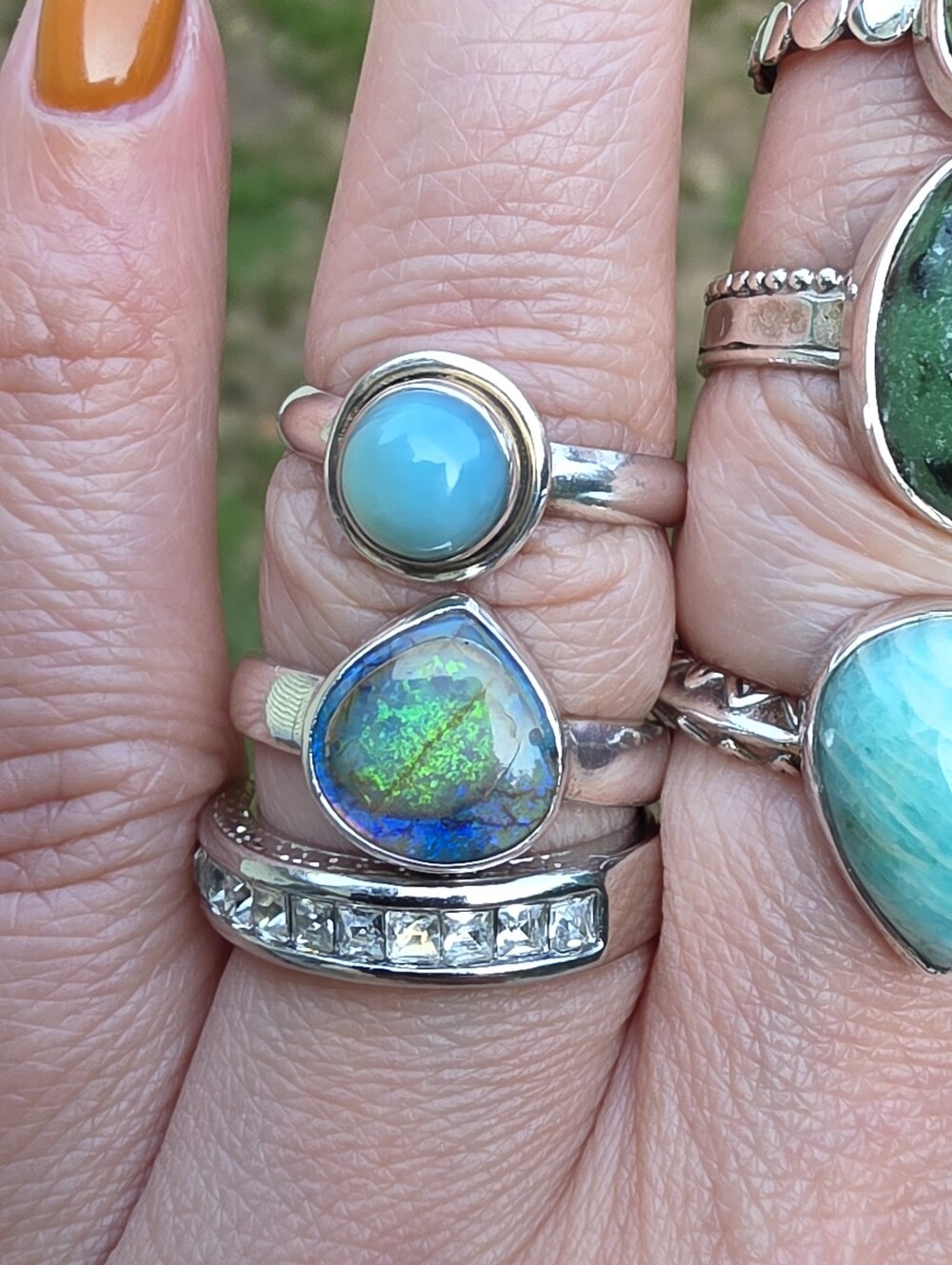 Multi-Stone Plated Statement Ring Lot Bundle Estate in Teal, Turquoise & Green - Picture 8 of 12